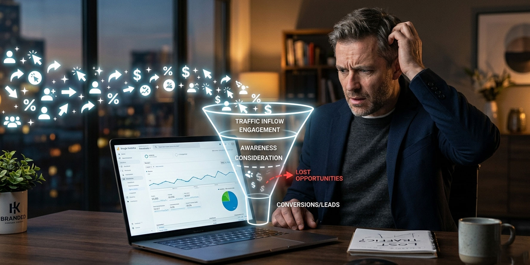 website traffic but no leads conversion problem concept